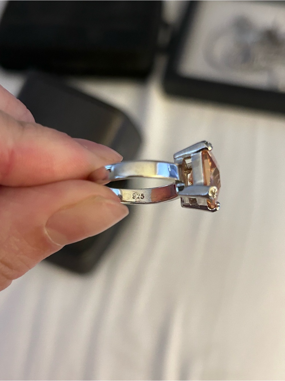 Champagne-Cut Crystal Ring in Silver-Tone Setting - Picture 5 of 6